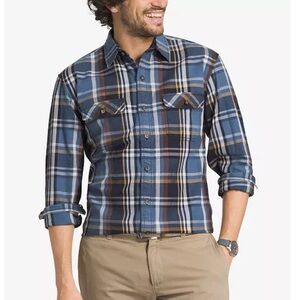 Blue and brown GH Bass & Co. plaid button up shirt